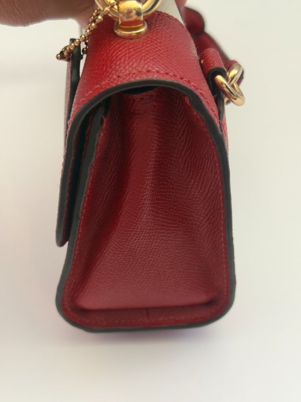 Coach Tilly Satchel 23 in Red/Chalk Striped Crossgrain - Picture 8 of 9